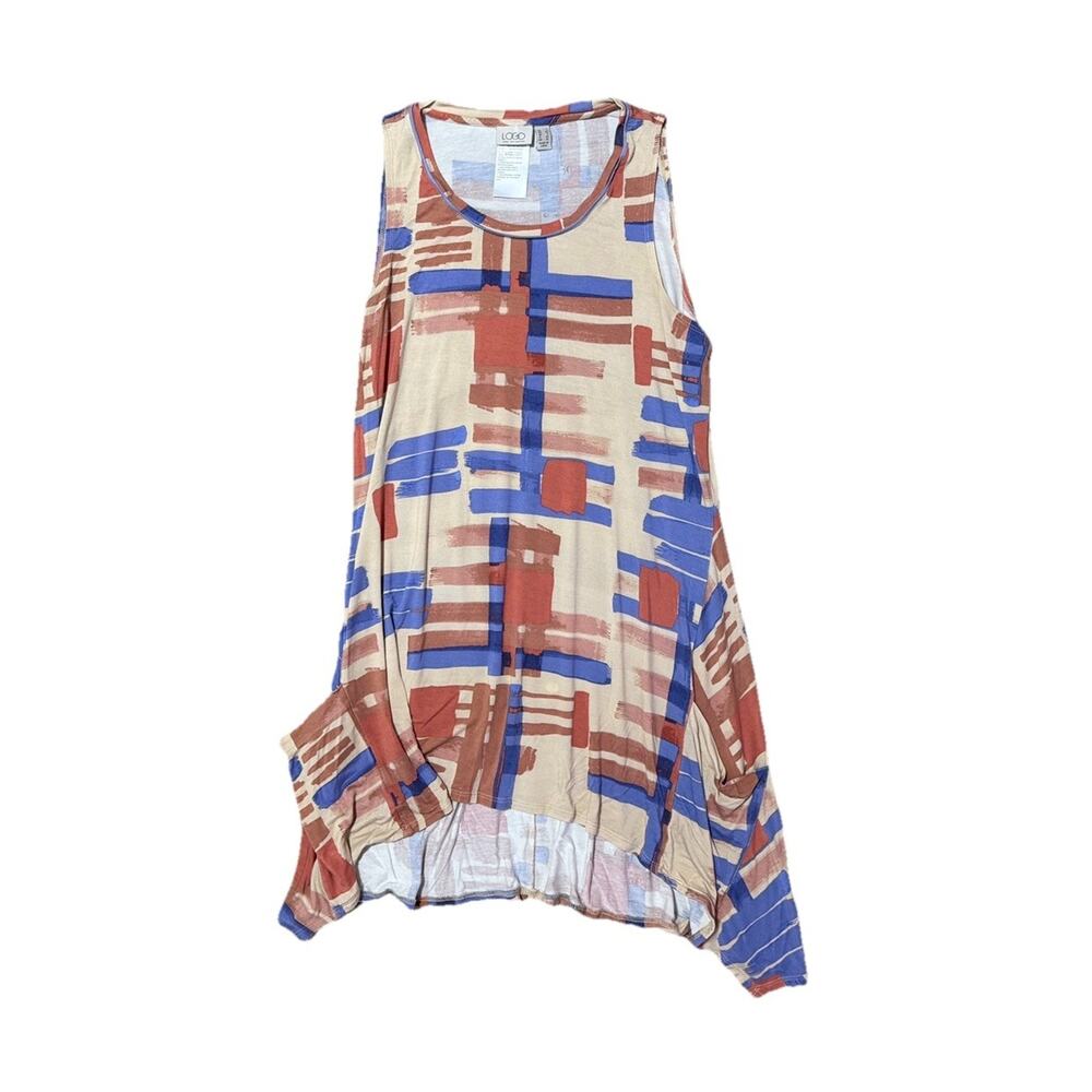LOGO Lori Goldstein Asymmetrical Tunic Sleeveless Top Sz L Printed Long Shirt